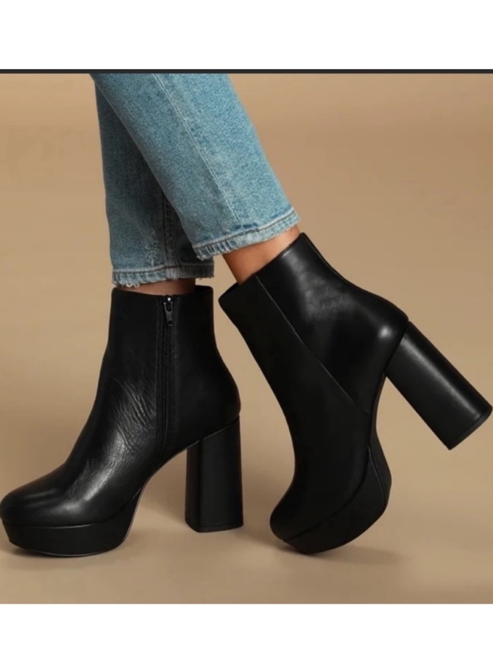 Steve Madden “Grate” Black Leather Platform Chunky Heel Ankle Boots Size 8.5